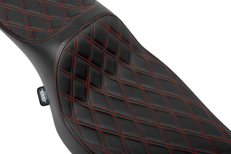 DRAG SPECIALTIES SEATS Predator III Extended Reach Seat for Harley FLH/FLT 2023-2024 - Double Diamond Vinyl with Red Stitching
