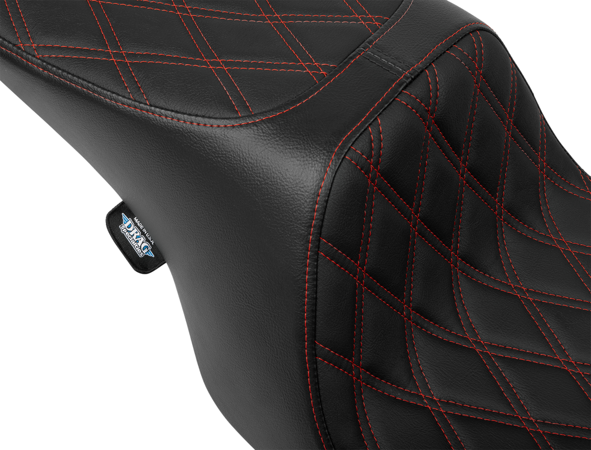 Drag Specialties Seats Predator 2-Up Seat 4695D for Harley FL Models 1997-2007 with Red Stitching and Vinyl Material