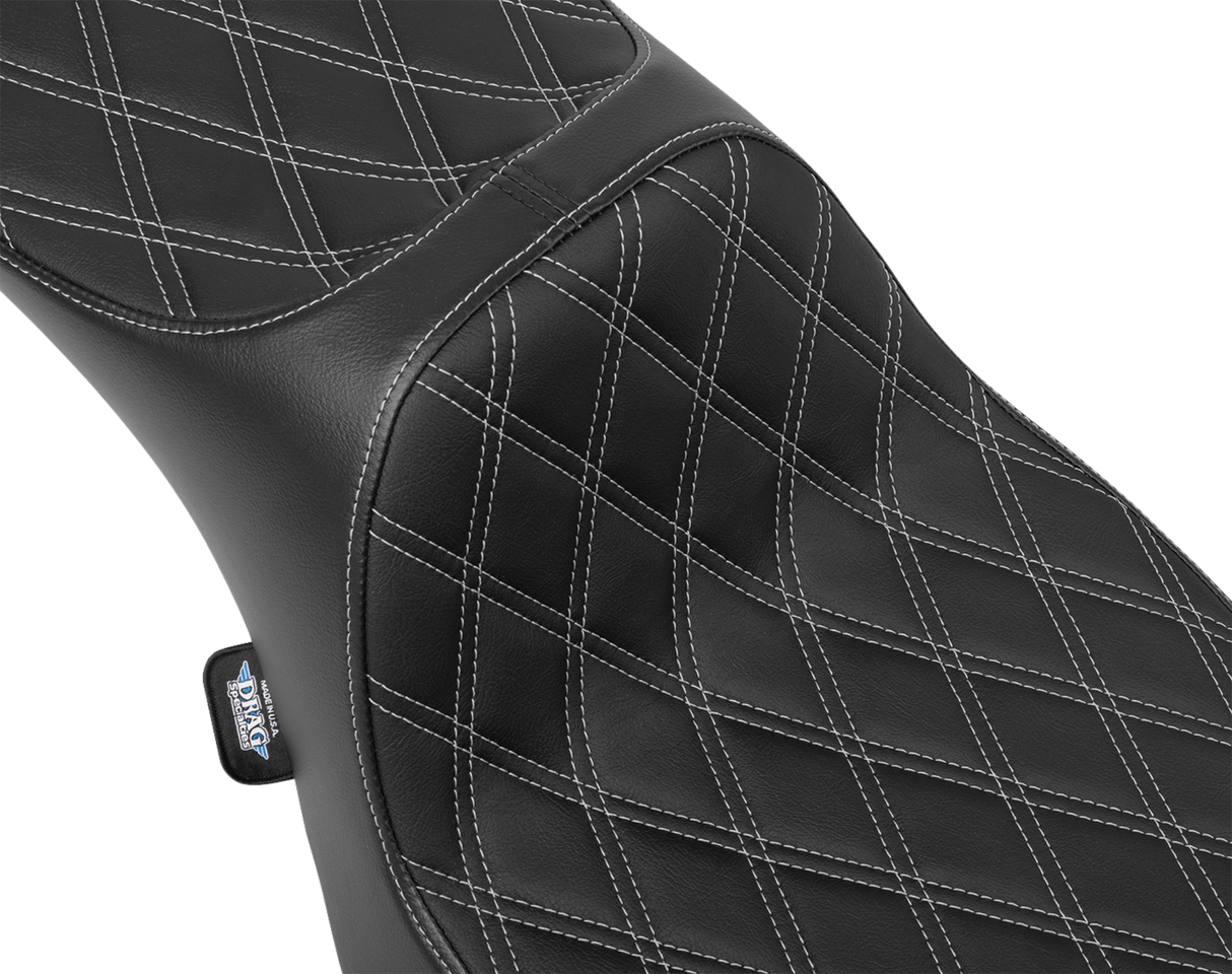 Drag Specialties Seats Predator III Extended Reach Seat for Harley FLH/FLT 2023-2024 with Double Diamond Silver Stitching