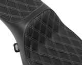 Drag Specialties Seats Predator III Extended Reach Seat for Harley FLH/FLT 2023-2024 with Double Diamond Silver Stitching