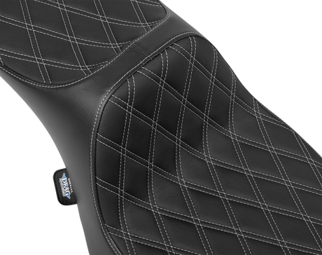Drag Specialties Seats Predator III Extended Reach Seat for Harley FLH/FLT 2023-2024 with Double Diamond Silver Stitching