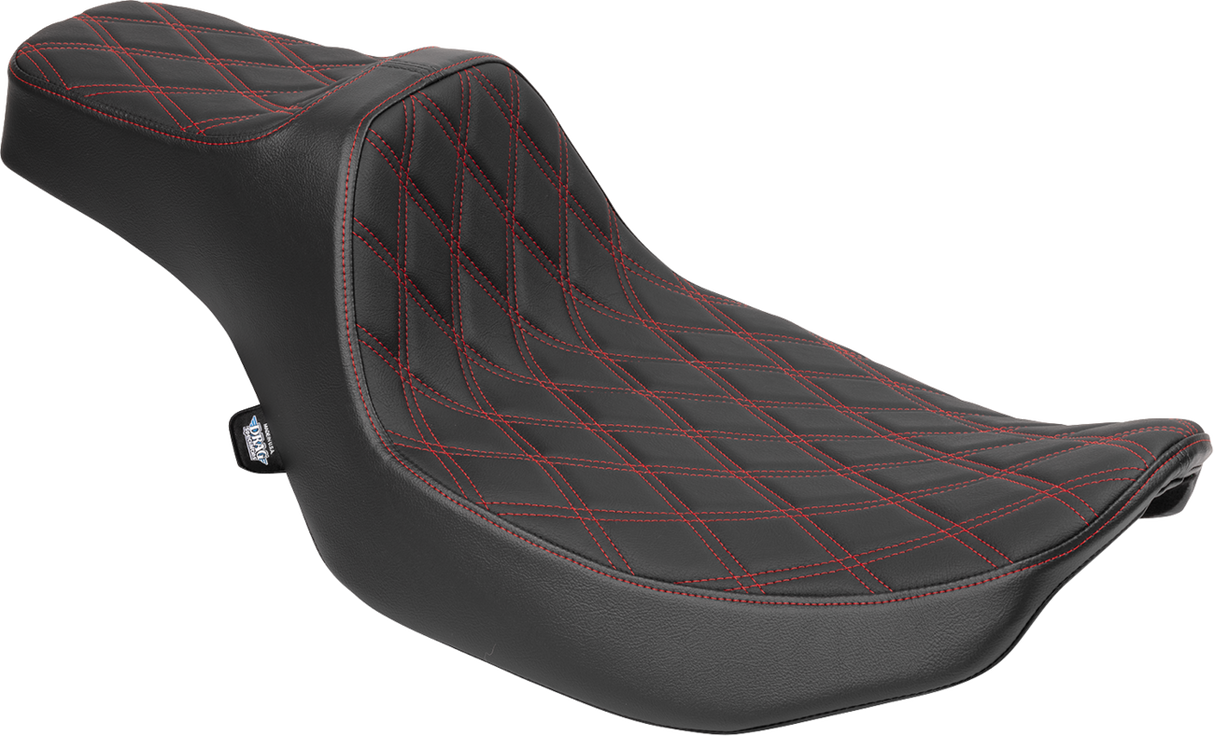 DRAG SPECIALTIES SEATS Predator III Extended Reach Seat for Harley FLT/FLH 2023-2025 with Red Double Diamond Stitch