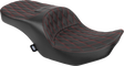 Drag Specialties Seats Freedom Seat for Harley FLT/FLH 2023-2025 - Black Vinyl with Red Double Diamond Stitch, Part #4711D