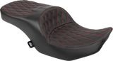 Drag Specialties Seats Freedom Seat for Harley FLT/FLH 2023-2025 - Black Vinyl with Red Double Diamond Stitch, Part #4711D