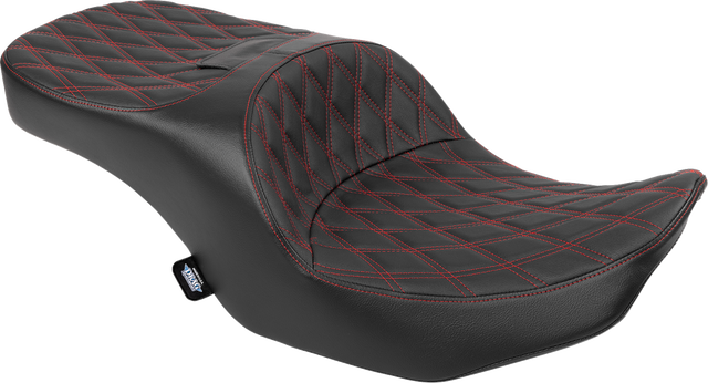 Drag Specialties Seats Freedom Seat for Harley FLT/FLH 2023-2025 - Black Vinyl with Red Double Diamond Stitch, Part #4711D