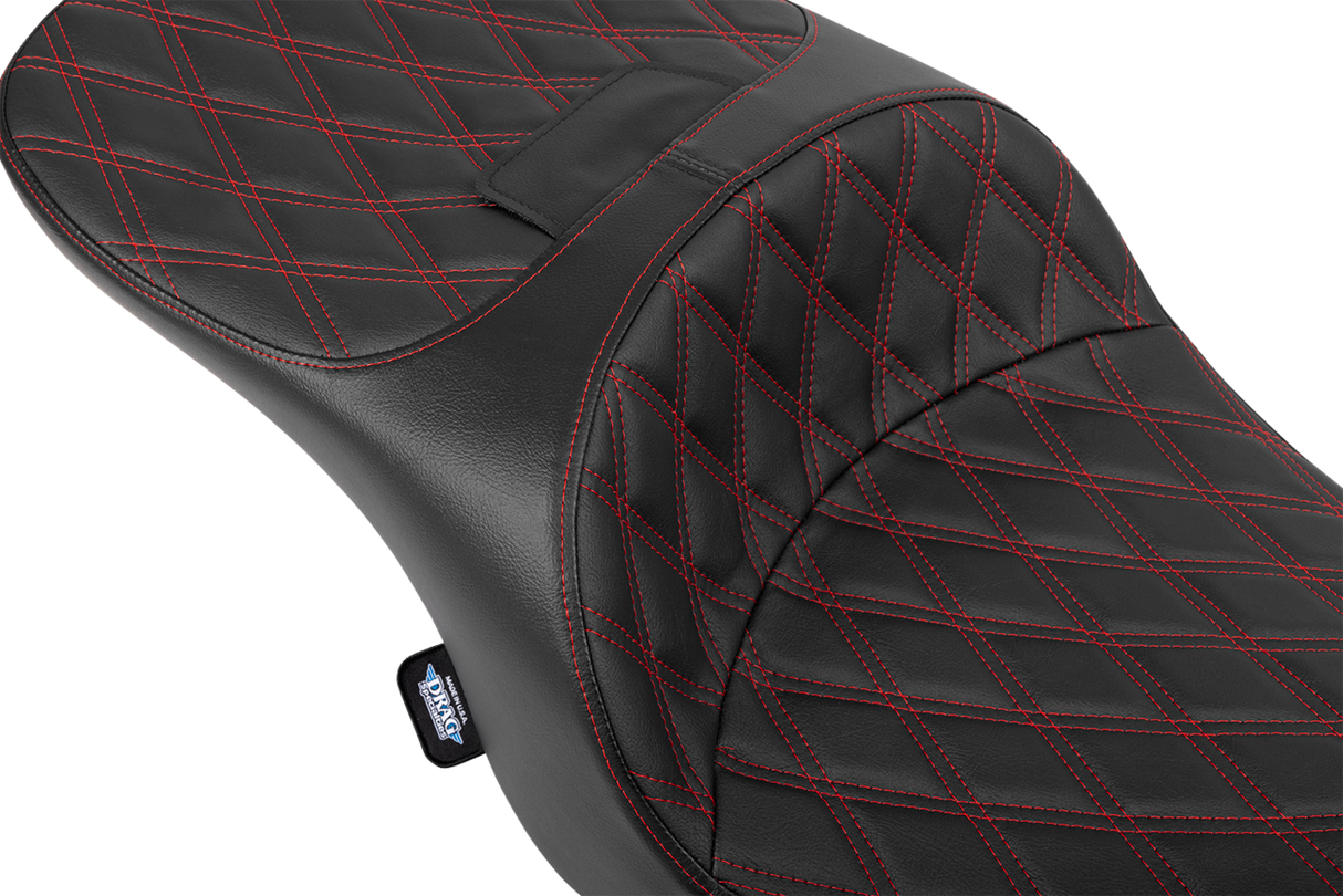Drag Specialties Seats Freedom Seat for Harley FLT/FLH 2023-2025 - Black Vinyl with Red Double Diamond Stitch, Part #4711D
