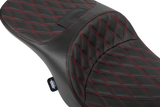 Drag Specialties Seats Freedom Seat for Harley FLT/FLH 2023-2025 - Black Vinyl with Red Double Diamond Stitch, Part #4711D