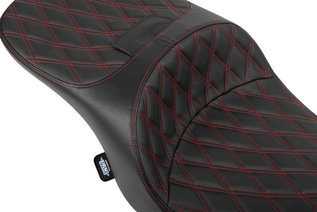 Drag Specialties Seats Freedom Seat for Harley FLT/FLH 2023-2025 - Black Vinyl with Red Double Diamond Stitch, Part #4711D