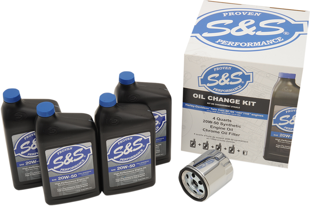 S&S CYCLE Oil Change Kit - Chrome Filter - '99-'17 Twin Cam - 4 US quarts 218942