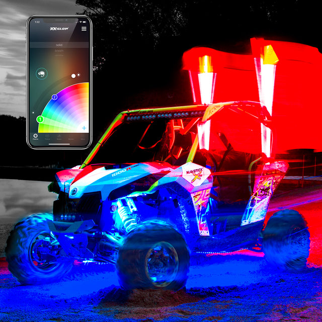 XK GLOW 2nd Gen 4 Ft LED Whip with XKchrome Controller – Universal Fit for Off-Road Vehicles, Trucks, and SUVs