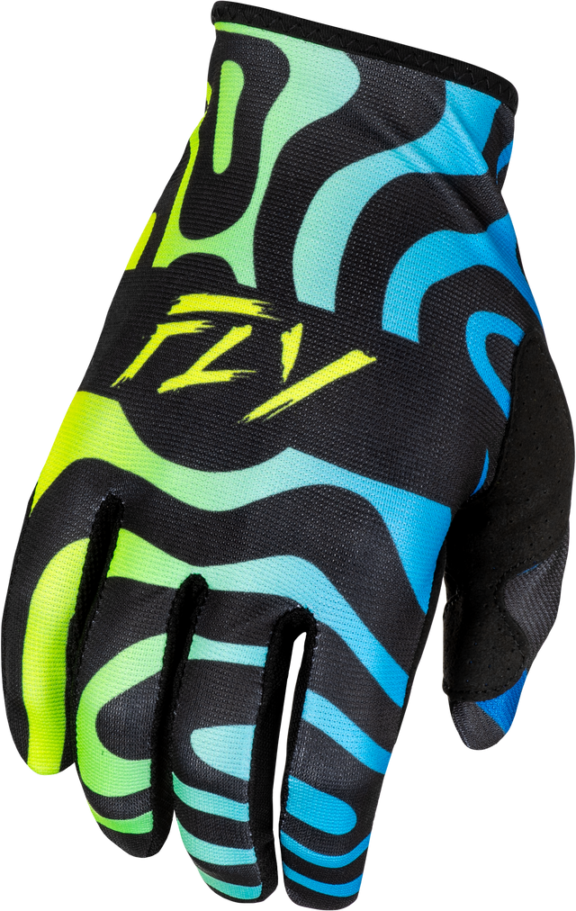 Fly Racing Lite Zen Gloves Black/Blue/Hi Vis XS – Lightweight Race Gloves with Touch Screen Compatibility