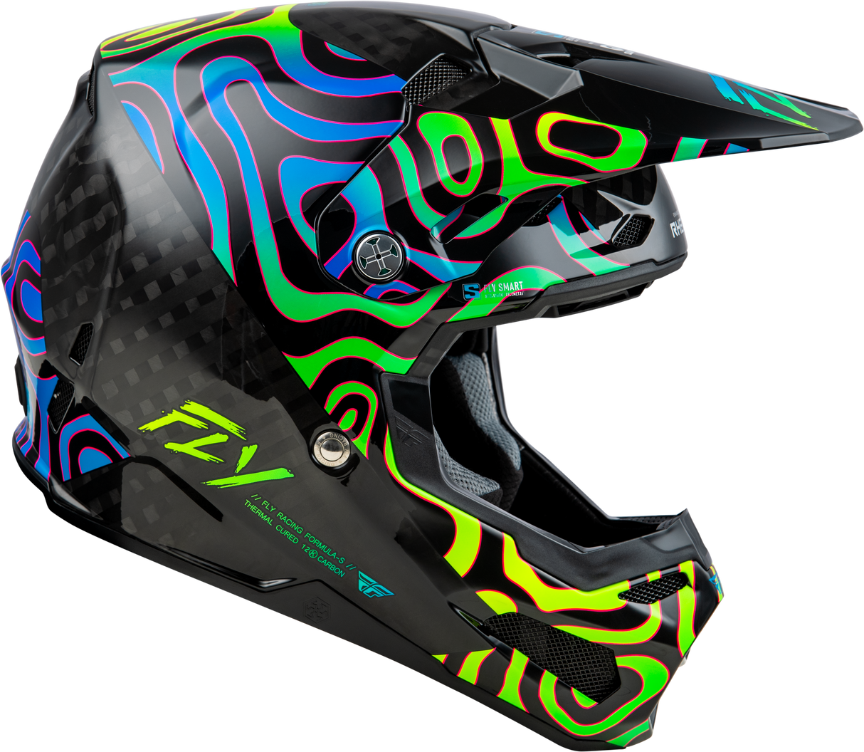 Fly Racing Yth Formula S Carbon Helmet - Black, Blue, Yellow for Youth Off-Road and Motocross Vehicles