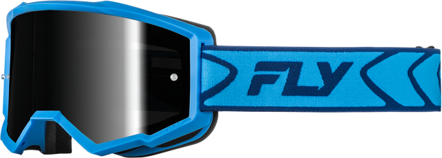 Fly Racing Zone Goggle Blue/Navy with Black Mirror Smoke Lens for ATV and Motocross