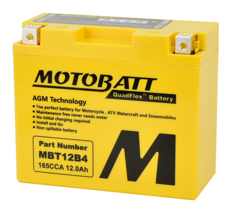 Motobatt MBT12B4 Quadflex Sealed AGM Battery for Motorcycle and Powersports Vehicles