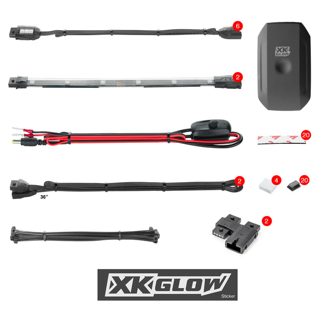 XK GLOW Mini Accent Light App Kit 8pc for Motorcycle - Bluetooth RGB LED Lighting with Color Capture and Custom Themes