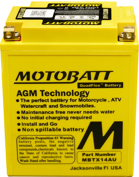 Motobatt MBTX14AU Sealed AGM Battery for Motorcycle and Powersports Vehicles