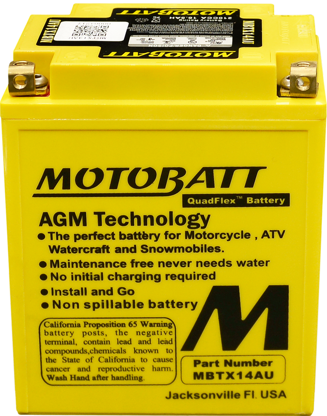 Motobatt MBTX14AU Sealed AGM Battery for Motorcycle and Powersports Vehicles