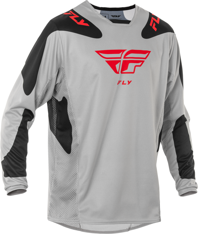 Fly Racing Kinetic Sym Jersey Light Grey/Red/Black for Motocross and Off-Road Bikes