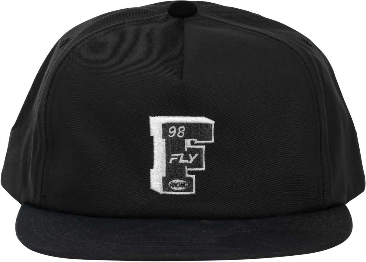 Fly Racing Varsity Hat Black with Embroidered Logo - Adjustable Snapback, One Size Fits Most