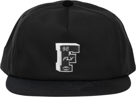 Fly Racing Varsity Hat Black with Embroidered Logo - Adjustable Snapback, One Size Fits Most