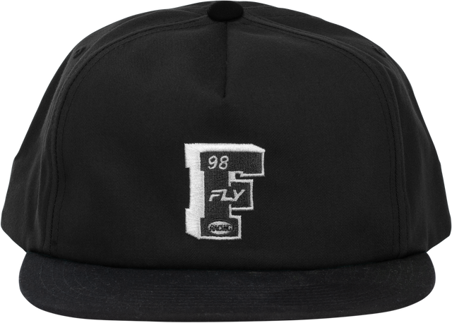 Fly Racing Varsity Hat Black with Embroidered Logo - Adjustable Snapback, One Size Fits Most