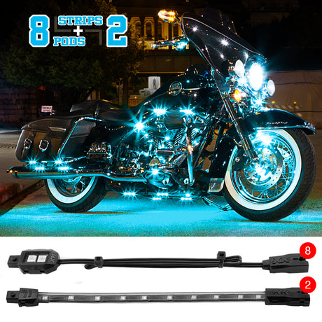 XK GLOW Blue LED Strip 10pc Kit for Engine and Ground Under Glow - Vehicle Fitment Included