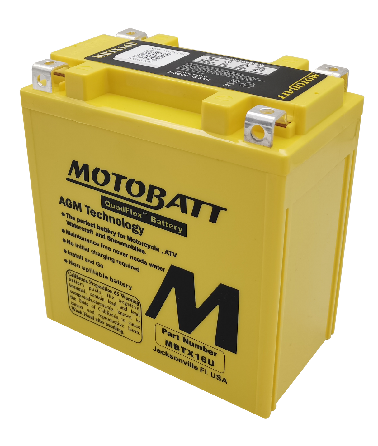Motobatt MBTX16U Sealed AGM Battery – Universal Fit for Powersports Vehicles