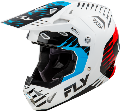 Fly Racing Youth Formula CP Slice Helmet White/Red/Cyan YL - Lightweight DOT & ECE Approved Motorcycle Helmet for Youth Riders