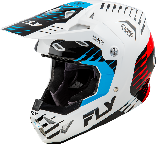Fly Racing Formula CP Slice Helmet White/Red/Cyan XS - Lightweight Motorcycle Helmet with Advanced Impact Protection