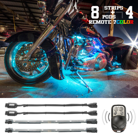 XK GLOW 12-Piece 7-Color LED Light Kit with Remote Control for Automotive and Marine Applications