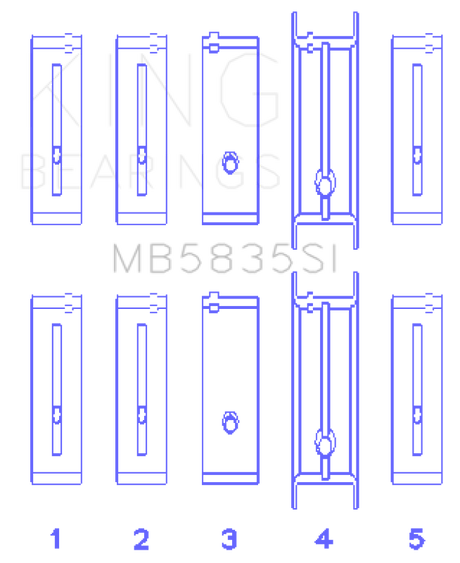 King Engine Bearings Chevrolet 121Ci/Ln2 134Ci Housing Bore +.002 (Size +1.0mm) Main Bearing Set