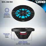 DS18 NXL Series 6x9 Inch Coaxial Marine Speaker with RGB Lights - Black - Fits Powersports Vehicles