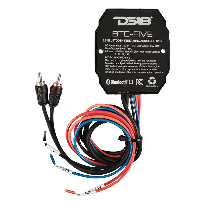 DS18 BTC-FIVE Wireless Bluetooth 5.3 Audio Receiver with Remote for Marine, ATV, and Automotive Applications