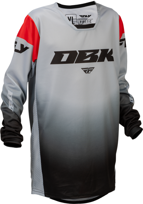 Fly Racing Youth Kinetic DBK Jersey in Grey/Black/Red – Size YXL, Perfect for Off-Road and Motocross Riders