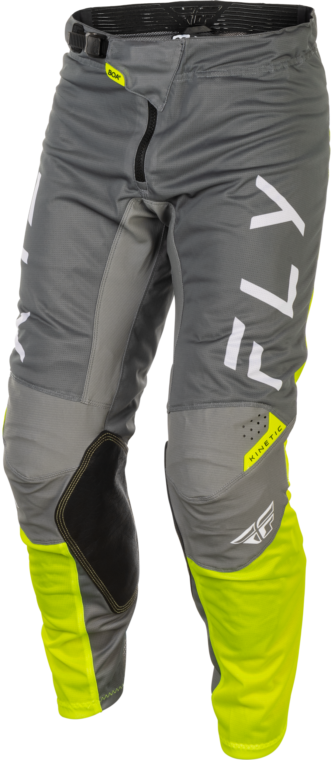 Fly Racing Kinetic Mesh Center Pants for Offroad - Size US 32, Grey/White/Hi-Vis with BOA Fit System