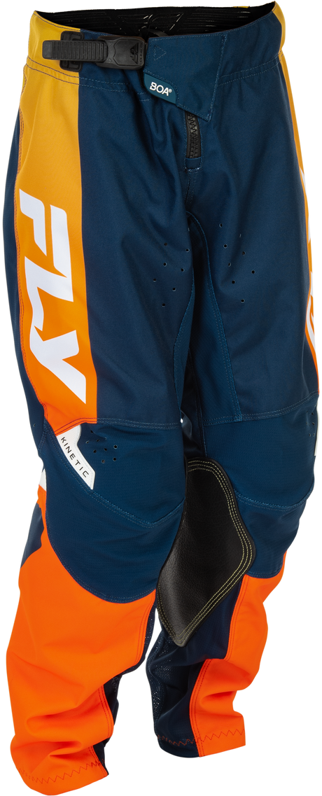 Fly Racing Youth Kinetic Pants Navy/Orange Size 18 - Durable Motorcycle Riding Gear for Kids