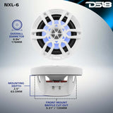 DS18 NXL Series 6.5-inch Marine Coaxial Speaker with RGB Lighting - White, 100W RMS, 4 Ohm - Fits Marine and Powersports Vehicles