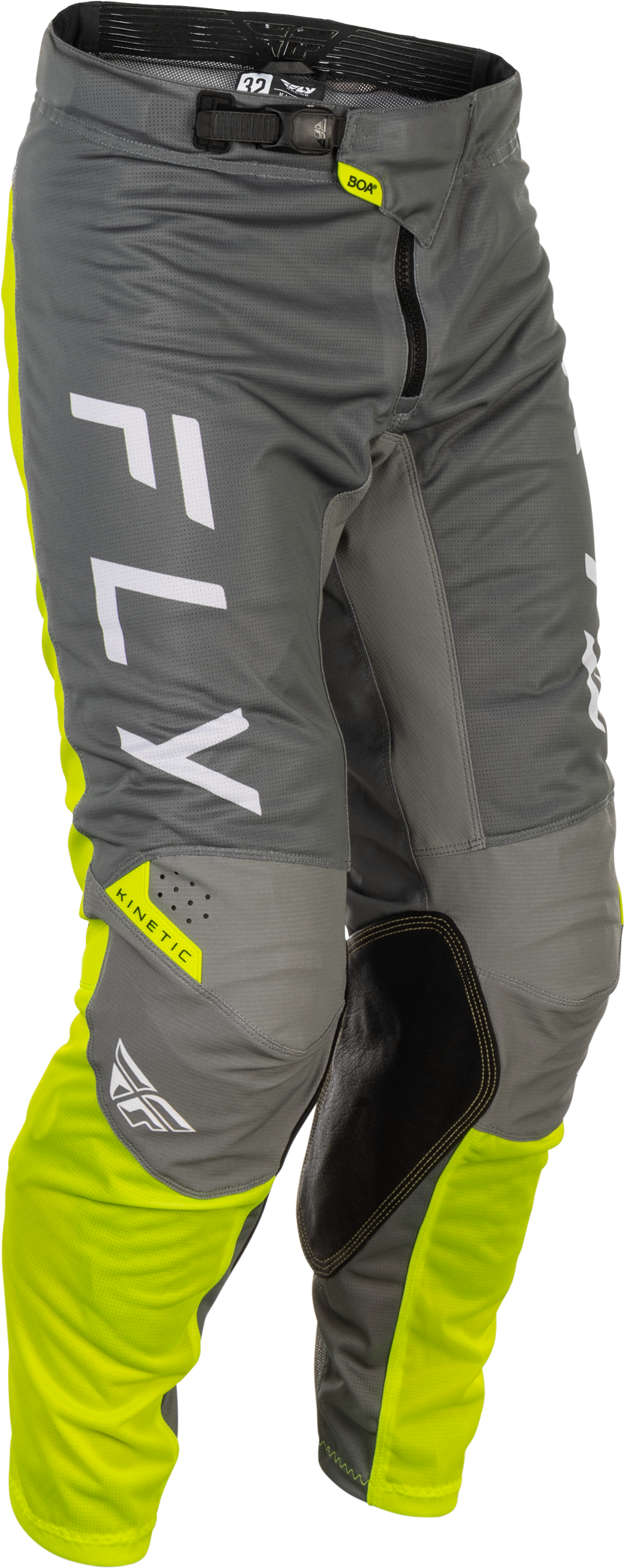 Fly Racing Kinetic Mesh Center Pants for Offroad - Size US 32, Grey/White/Hi-Vis with BOA Fit System