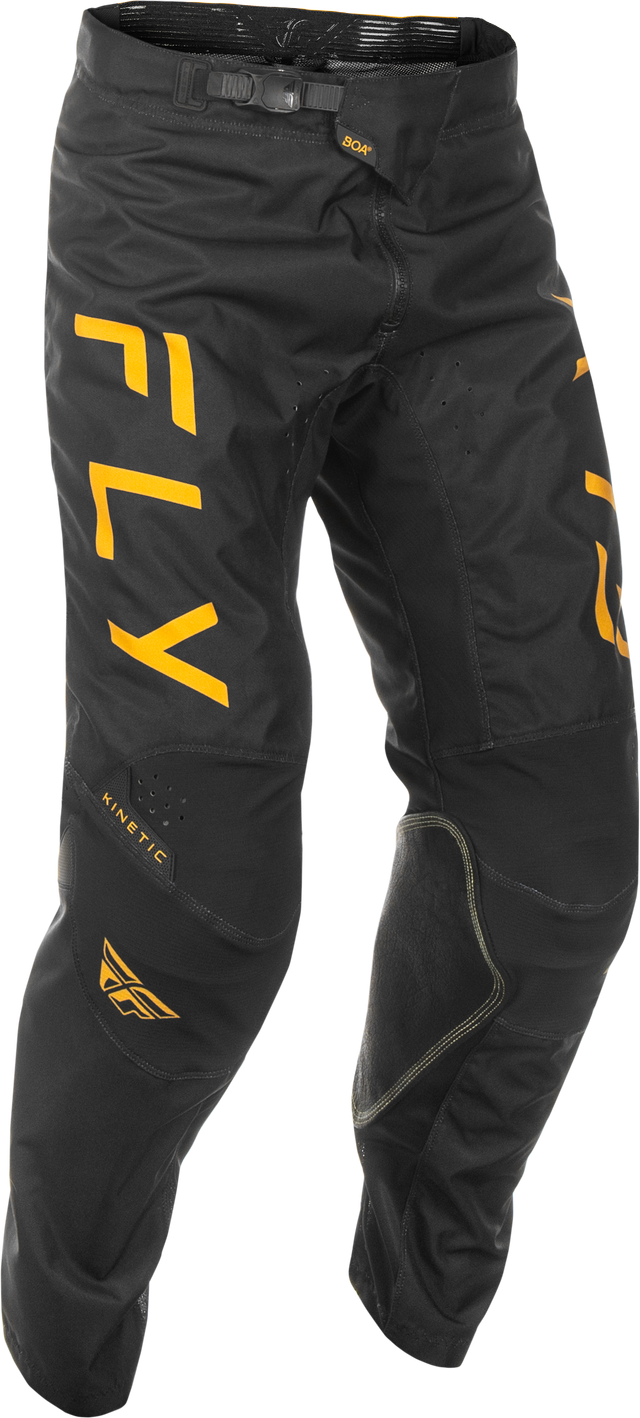 Fly Racing Kinetic Center Pants Black/Gold Size 40 – Motorcycle Riding Gear with Ventilated Multi-Panel Construction and BOA Fit System