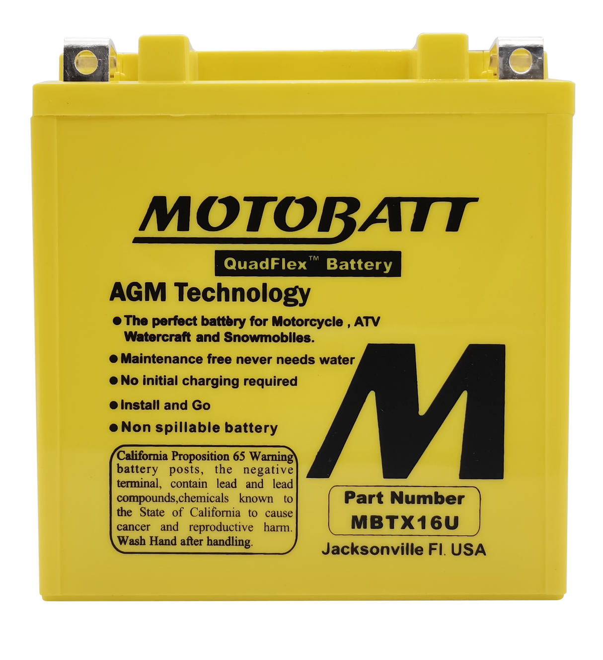 Motobatt MBTX16U Sealed AGM Battery – Universal Fit for Powersports Vehicles