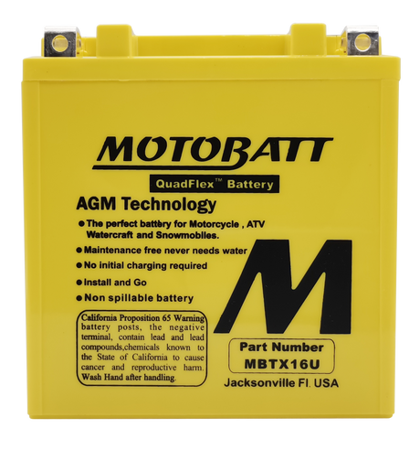 Motobatt MBTX16U Sealed AGM Battery – Universal Fit for Powersports Vehicles