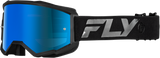 Fly Racing Youth Zone Goggle Black/Black with Sky Blue Mirror/Smoke Lens for ATV, Dirt Bike, and Motocross
