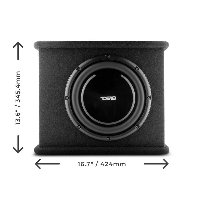 DS18 SB10A Single 10-inch Shallow Subwoofer with Enclosure – 350W RMS Amplified Sealed Design for Car Audio Systems