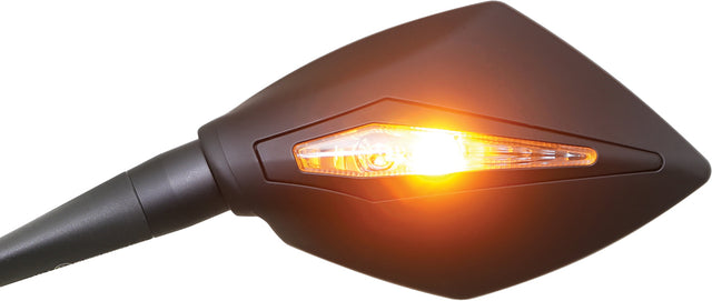 KOSO Apex M10 Mirrors with Indicators for Motorcycle - Matte Black Shell, Clear Lens, M10 Size