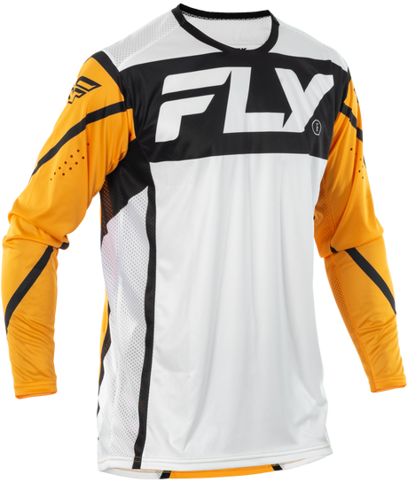 Fly Racing Lite Jersey White/Black/Mustard Medium - Breathable Motorcycle Riding Jersey for Off-Road and Motocross