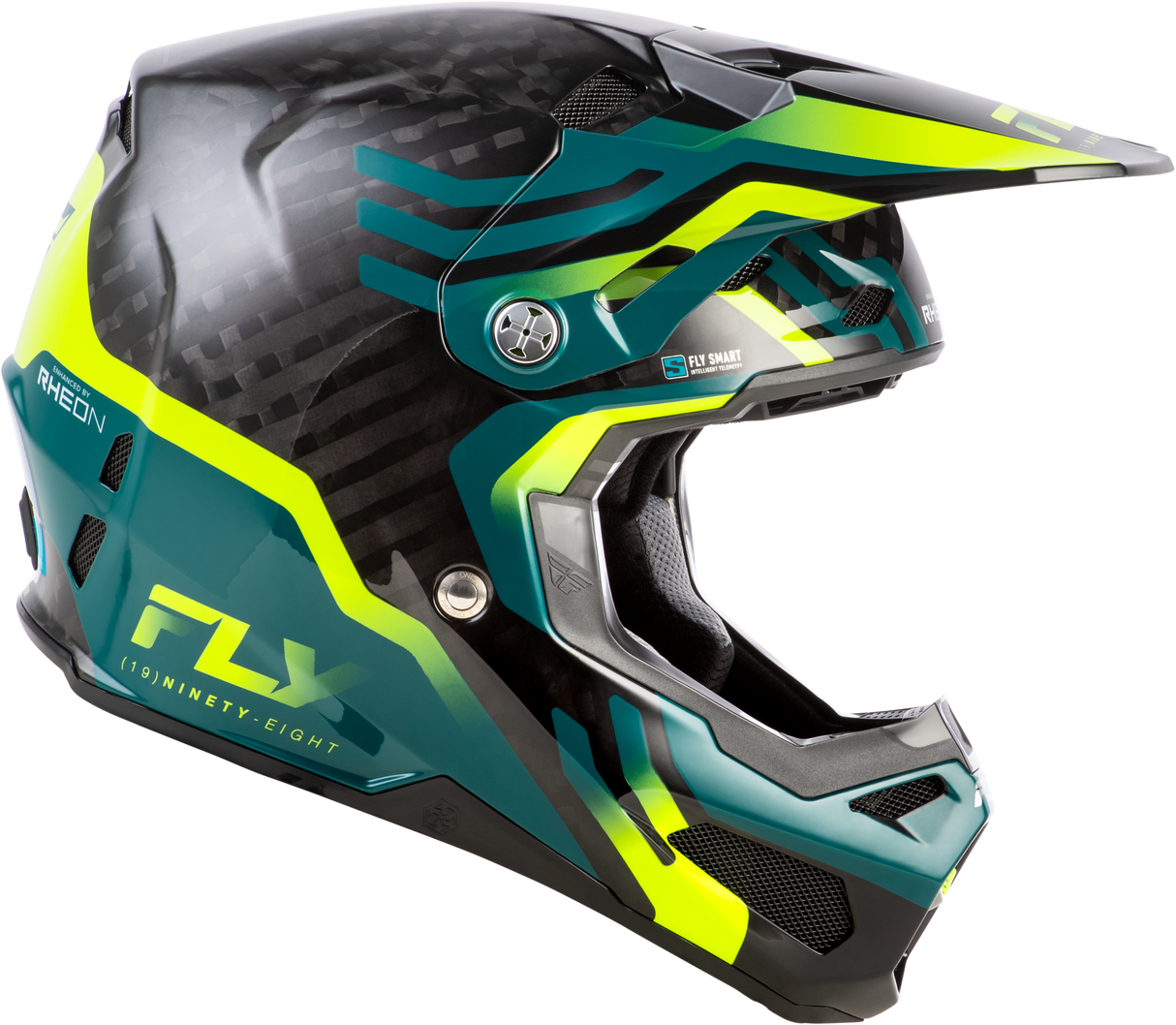 Fly Racing Formula S Carbon Byte Helmet for ATV, Motorcycle, and Off-Road Vehicles - Black Carbon/Teal/Lime, XL