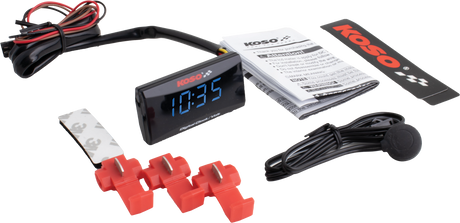KOSO Super Slim Clock and Volt Meter with Blue Display - Universal Fit for Cars and Motorcycles