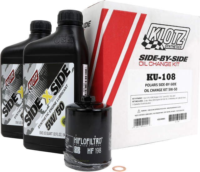 Klotz KU-108 Polaris SXS 2-Quart Synthetic Oil Change Kit – Fits Polaris Side-by-Side Vehicles