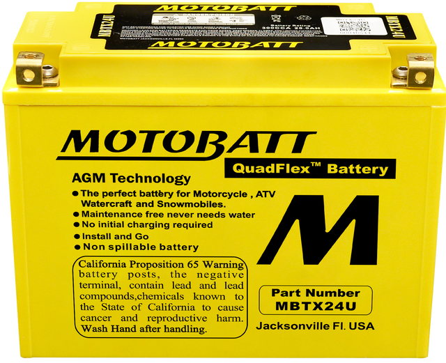 Motobatt MBTX24U Quadflex AGM Sealed Motorcycle Battery for Cruiser, Touring, and Sport Bikes