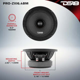DS18 PRO-ZXI6.4BM 6.5-Inch 300 Watts RMS Mid-Range Loudspeaker for Car Audio - Fits Most Vehicles